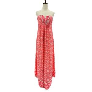 Alice & Trixie Womens XS Dress Silk Maxi Strapless Geometric Neon Pink Cream